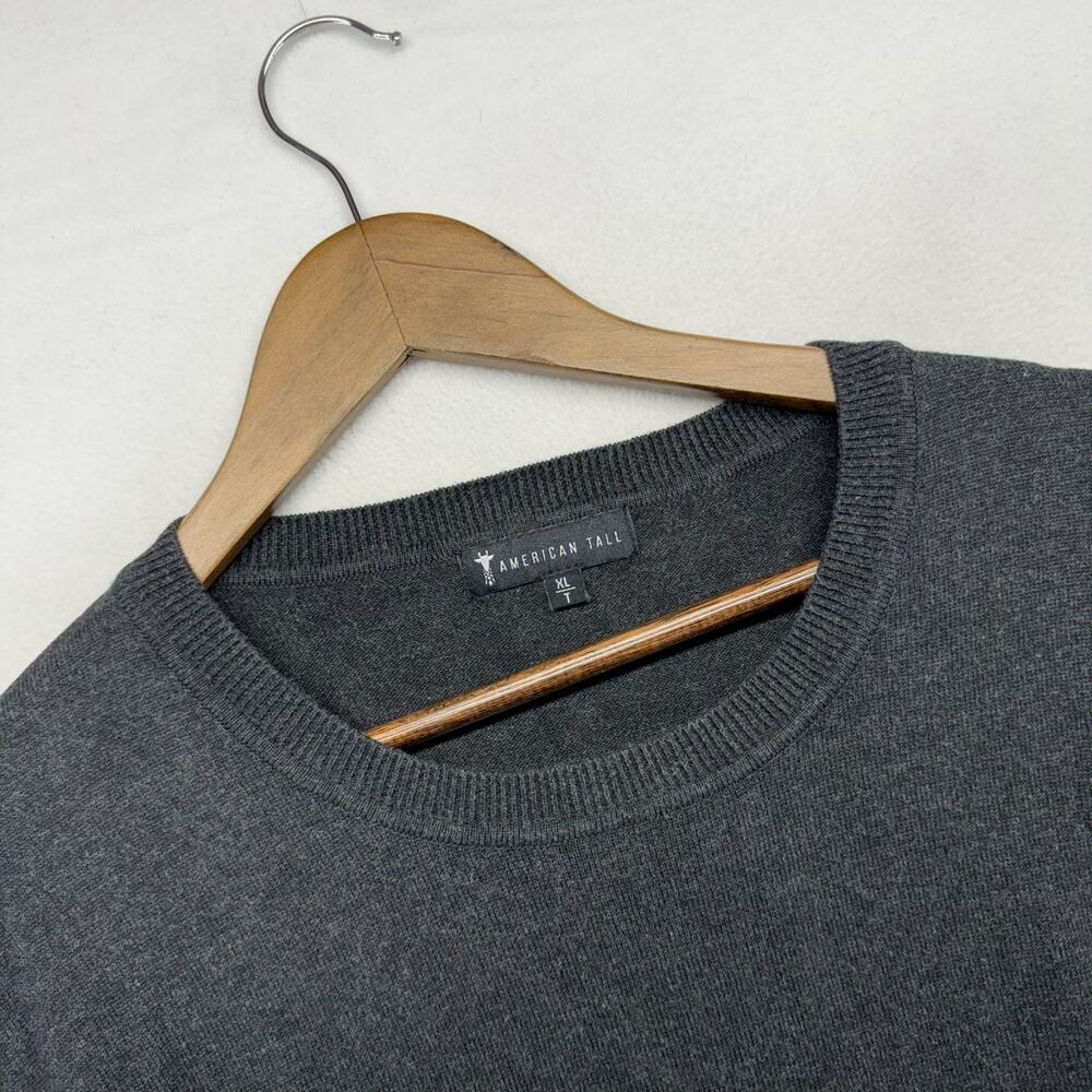 American Tall Sweater Men's XL Tall XLT Gray Solid Crewneck Pullover Preppy Crew